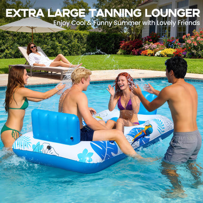 FluSing 2 Person Inflatable Pool Float Adult,87” x 44” Extra Large Inflatable Tanning Pool Lounger Float with Cup & Phone Holders,Pool Float Chair Heavy Duty,Sunbathing Pool Lounger Raft Pool Floaties