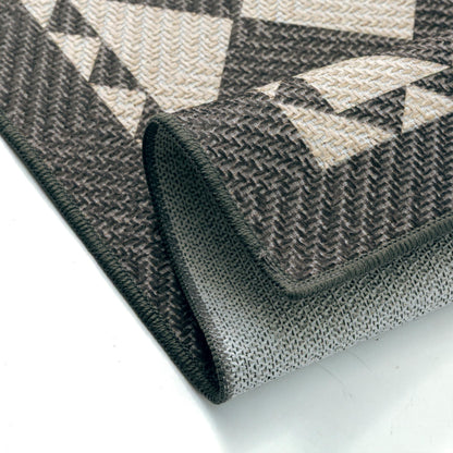 HUGEAR 8x10 Outdoor Rug Black/Beige Linen-Look Fabric Checkered Area Rug High Traffic Stain Resistant Easy Clean Durable Rugs for Indoor/Outdoor Patio Deck Balcony Porch Garden Courtyard