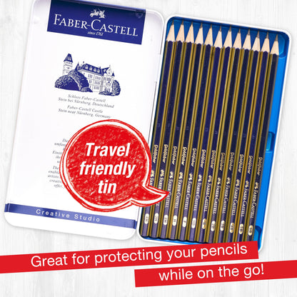 Faber-Castell Graphite Pencils Drawing Set: 12 Art Pencils for Sketching (4H, 3H, 2H, H, F, HB, B, 2B, 3B, 4B, 5B, and 6B), Shading Kit