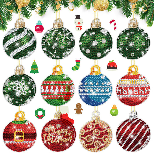 Ecation 24 Pcs Double Sided Christmas Ball Diamond Painting Tree Ornaments Hanging DIY Diamond Ball Keychain Merry Christmas Red Green Tags 5d Hanging Decor for Xmas Home Office Porch Yard