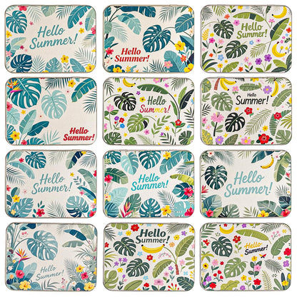 Goodma 12 Pack Empty Rectangular Silver Metal Tins Storage Organizer Gift Boxes with Hello Summer Themed Image Pattern on the Lid, 4.5 x 3.3 x 0.9 inch