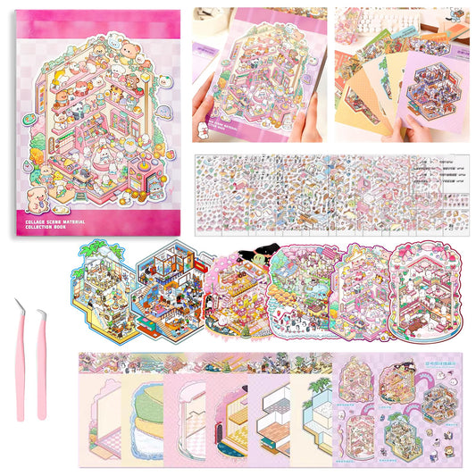 WEINSYT 3D Sticker Scene Therapy Book – DIY Miniature Craft Kit with Repositionable 3D Stickers, Stress Relief Gift for Teens & Adults