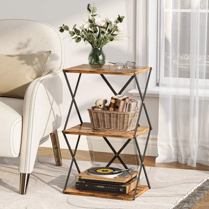 IRCPEN 3-Tier End Table Small Side Table Tall Bedside Night Stand with Storage Sofa Side desks for Living Room Bedroom Office Bathroom Small Space Rustic Brown ET-03RB