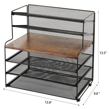OPNICE 6-Tier Letter Tray Paper Organizer, Desk Organizers and Accessories, Desktop File Organizer, Office Desk Accessories for Office Supplies (Wood Brown)