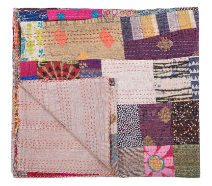 Marubhumi Indian Traditional Pure Cotton Patchwork Kantha Quilt, Paisley Print Kantha Quilt Multi Color (Multicolor-1, Twin (60"x 90"))