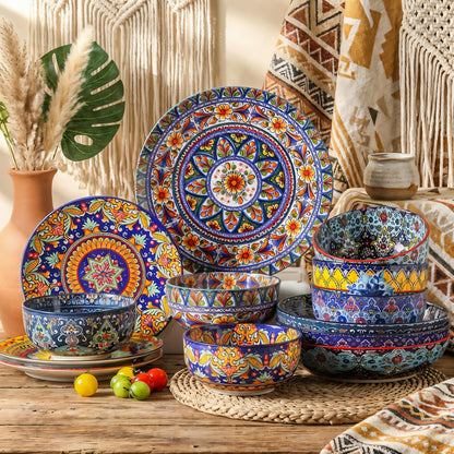 glowworm Cereal Bowls, 26 Oz Ceramic Soup Bowl Set of 6, Colorful Bowl for Kitchen Cooking, Ideal for Rice Oatmeal Fruit Ice Cream Dessert, Dishwasher & Microwave Safe, Bohemian