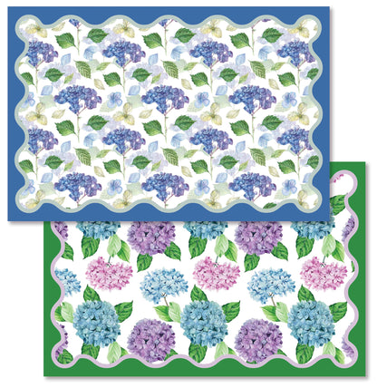 Disposable Paper Placemats 24 Pack 12x18 Inch - 2 Hydrangea Floral Scalloped Edge Designs Tear-Off Pad - Spring Brunch Mother's Day Bridal Luncheon Baby Shower Table Decor - Elegant Entertaining Gift
