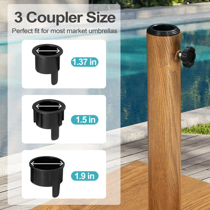 VredHom Patio Umbrella Base, 43lbs Outdoor Heavy Duty Square Concrete Stand, Fits 6-12ft Fringe Market Umbrella, Teak Brown