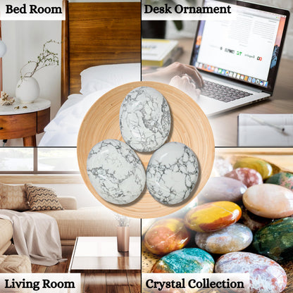 Amazing Gemstone Howlite Crystals and Healing Stones - Large Palm Stone Crystals Piedra - Crystal for Good Luck, Balanced Positive Energy, Meditation - Unique Stocking Stuffers Gifts for Women, Men