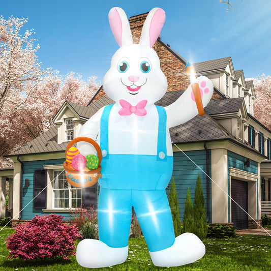 12FT Easter Inflatables Decorations, Huge Bunny Inflatable Outdoor, Lighted Blow Up Standing Easter Rabbit Holding Colorful Eggs Basket for Spring Holiday Yard Lawn Patio Party Decor