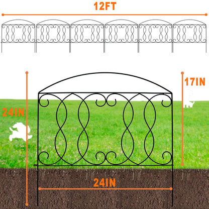 BRAVE SNAIL Decorative Fence 24in x 12ft 6 Piece Metal Garden Fence Extra Thick Wire Outdoor Patio Rustproof Fencing Animal Barrier