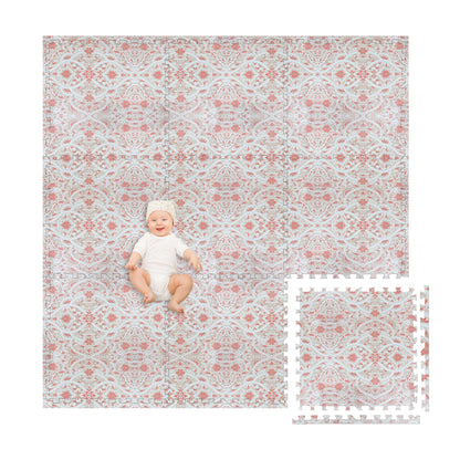 Play Platoon Non-Toxic Large Baby Play Mat for Floor, 16 Tile 96 x 96 inch - Extra-Thick Interlocking Foam Floor Tiles 24 x 24 in Puzzle Mat Pieces with Border, Playmat for Toddlers & Children - Petal