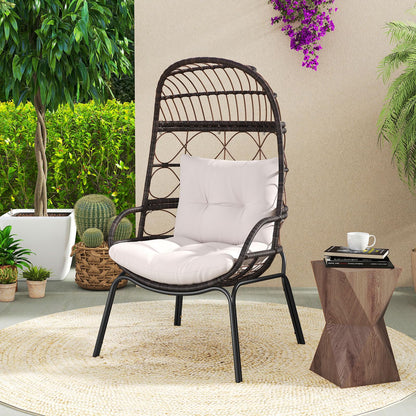 Tangkula Narrow Wicker Egg Chair Outdoor, Patio Rattan Lounge Basket with Seat & Back Cushions, Metal Indoor Outdoor Leisure Sofa Cocoon Chair for Bedroom, Backyard, Balcony, 400 lbs Max Load