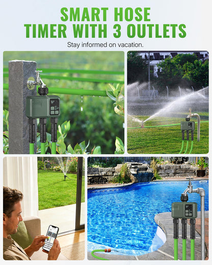WILAWELS WiFi Water Timer for Garden Hose, Sprinkler Timer 3 Zone, 3 Outlet Smart Hose Watering with WiFi Irrigation Controller, Automatic Irrigation System/Rain Delay/Manual Watering D33WT06
