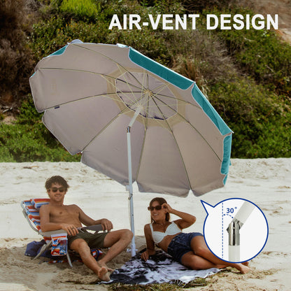 AMMSUN 8 Feet Large Beach Umbrella with Sand Anchor Heavy Duty High Wind Portable Outdoor Umbrellas UPF 50+ Protection Air Vent Tilt Patio Garden Pool Teal