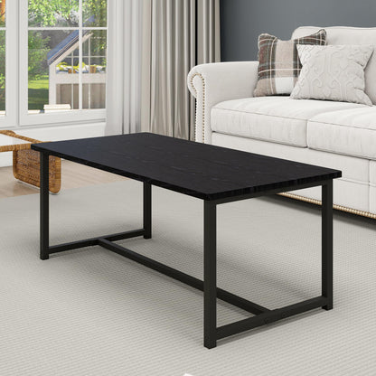 VERFARM 35.4" Rectangular Coffee Table for Living Room, Modern Industrial Style Coffee Table Center Table with Metal Frame for Small Space, Apartment, Office, Easy Assembly, Black