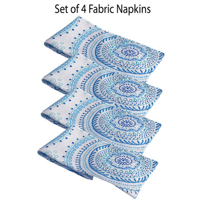 Newbridge Set of 4 Square Fabric Napkins, Blue Circle Stitch, Indoor Outdoor No Iron Soil Resistant Dining Room, Party and Banquet Napkins, Blue Modern Boho Chic Print