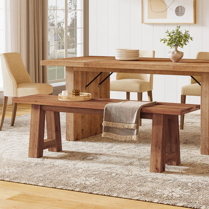 TRIBEWOOD Solid Wood Dining Bench with A-Shaped Legs, 55.12-Inch Farmhouse Entryway Bench Indoor for Hallway, Kitchen, Dining Room, Living Room (Brown)