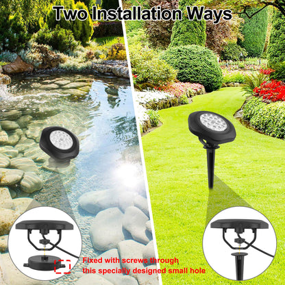 CREPOW Solar Pond Lights,3000K Warm White LED Underwater Submersible Fountain Light,IP68 Waterproof Landscape Spotlights Lighting for Fish Aquarium Tank Garden Yard Pond Pool Decor(3-in-1)