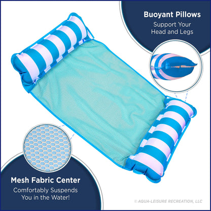 Aqua 4-in-1 Monterey Hammock Pool Float & Water Hammock, Multi-Purpose, Inflatable Pool Floats for Adults, Patented Thick, Non-Stick PVC Material, One Light Blue & One Navy/White Stripe, 2-Pack