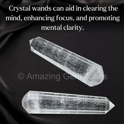 Amazing Gemstone Clear Quartz Crystal Wand Massage Stick - Pelvic Wand Gua Sha for Adults - Crystals and Healing Stones Massage Wands for Adults Gifts (Pointed)