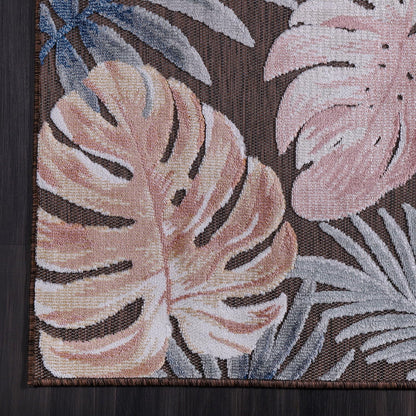 CAMILSON Indoor Outdoor Rug, Brown 6’x9’ Leaf Tropical Botanical Area Rugs for Indoor and Outdoor patios, Easy-Cleaning Non-Shedding Living Room, Garden and Kitchen Washable Outside Carpet (6x9)