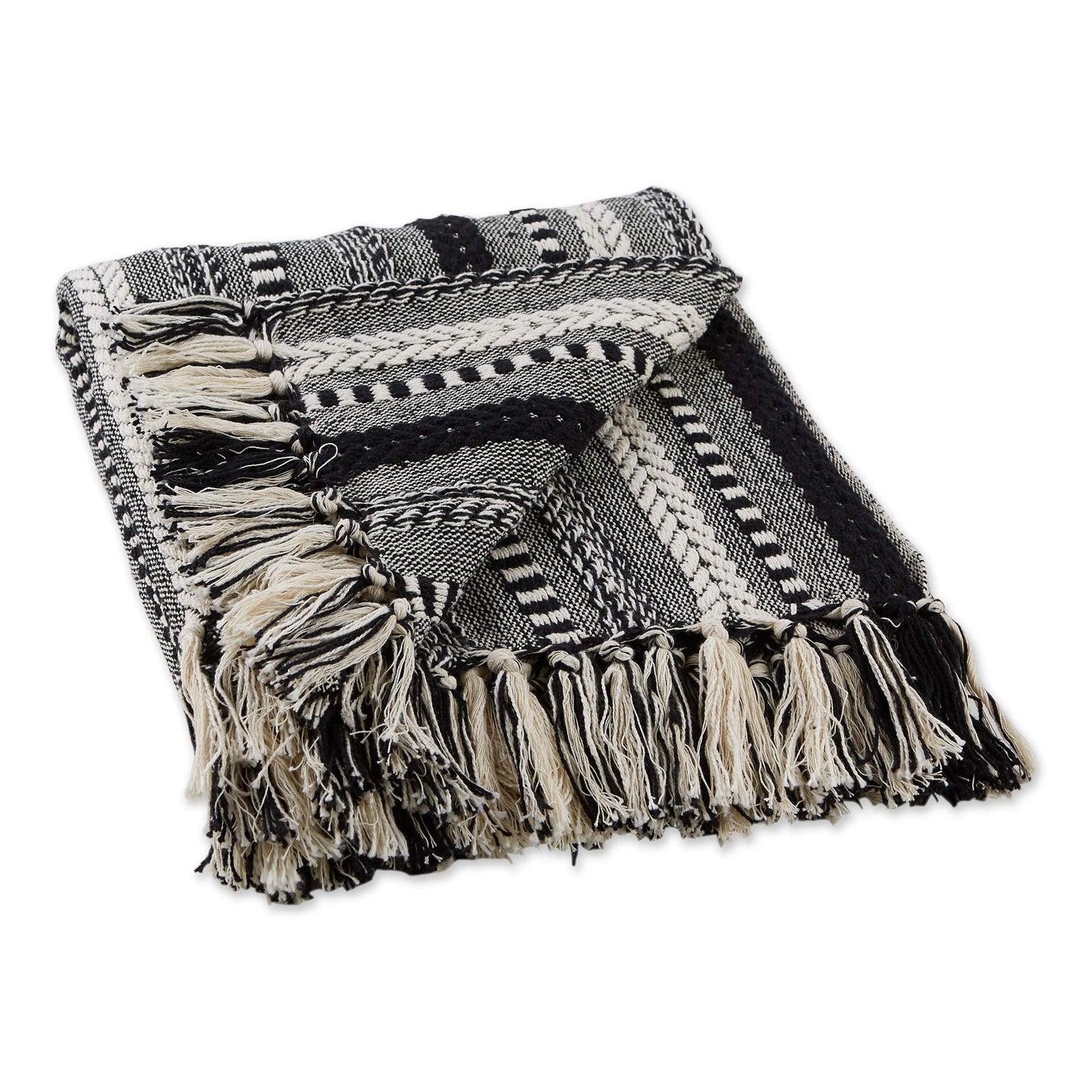 DII Braided Striped Decorative Throw Blanket, 50x60, Black