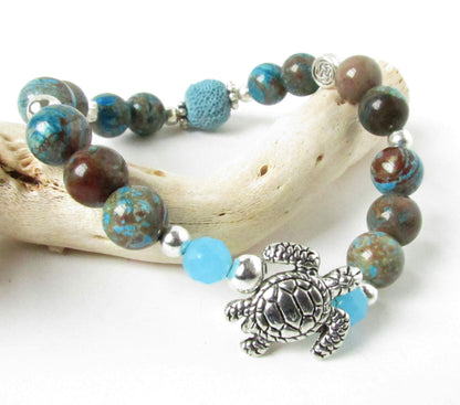 Sea Turtle Lava Bracelet, Stone Bracelet, Aromatherapy Jewelry, Christmas Gifts for Her