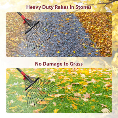 76Inch Adjustable Metal Leaf Rake, 18 Metal Tines Heavy Duty Leaves Rake for Lawns with 8-18" Expandable Head Long Handle Garden Rakes for Women Kids Leaves Yard Gardening Grass Outdoor Camping Debris