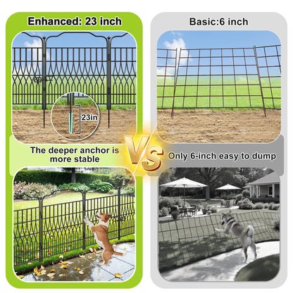 Bepatio 5 Panels Tall Garden Fence with Latch, 43.3in (H) x 14.8ft (L) Dog Fence Outdoor for Yard, Arc Metal Fencing Panels, Animal Barrier Fencing for Outdoor, Patio, Flower Bed