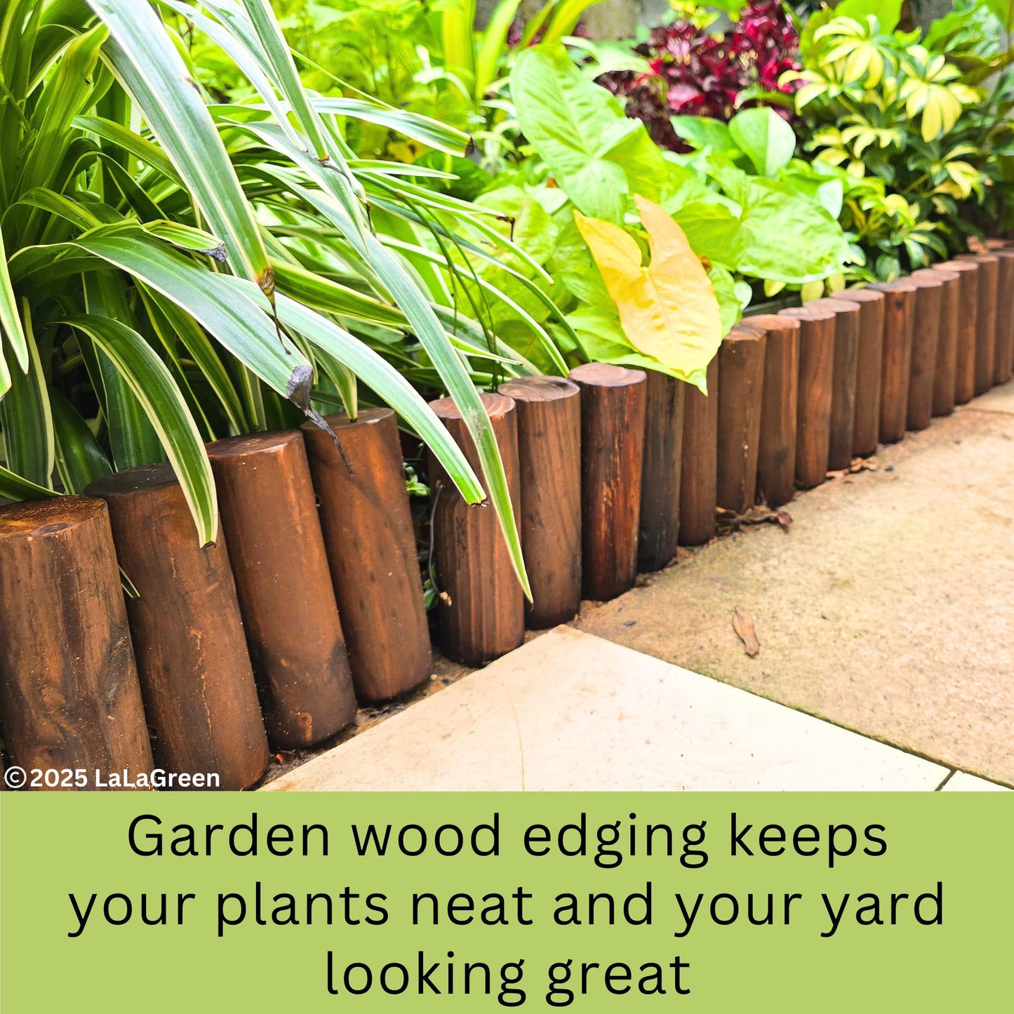 LaLaGreen Wooden Fence Panel (30"x8", 2 Pack) Brown Wood Decorative Flower Bed Landscape Fencing with Metal Stakes, Garden Edging Border for Lawn Yard Patio Pathway Tree Rings Barrier Outdoor Decor