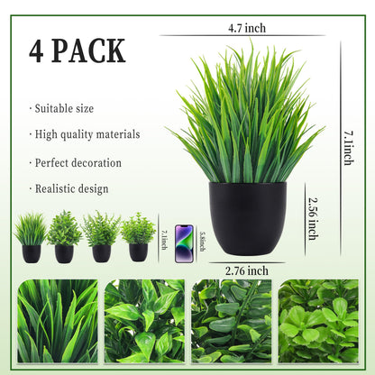 Der Rose Fake Plants 4 Packs Artificial Plants Small Faux Plants Black Bathroom Accessories for Halloween Bathroom Home Kitchen Coffee Table Office Desk Decor Indoor