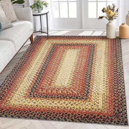 ROYHOME Braided Print Area Rugs Washable Rug 4x6 Boho Aesthetic Carpet Modern Geometric Rug Bohemian Floor Cover Distressed Throw Rugs for Living Room Bedroom Nursery Kitchen, Red