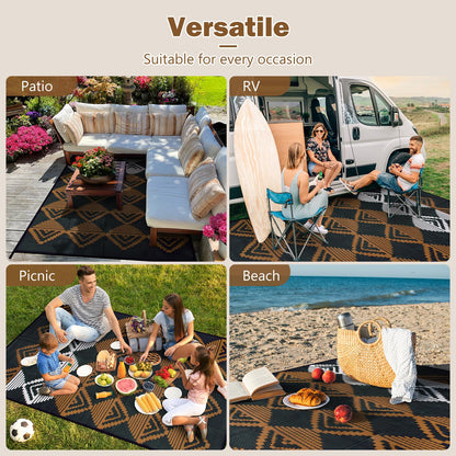 Lahome Outdoor Rugs 8x10 Waterproof, Reversible Plastic Large Outdoor Rug for Patios, Outside RV Mat Carpet for Patio Deck Porch Backyard Balcony Picnic Trailer (Black/Brown, 8' x 10')