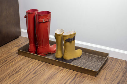 Good Directions Medium Boot Tray, Pebbles Multi-Purpose All Weather Decorative Boot Tray, Shoes, Plants, Garage, Patio Door, Pet Bowls, 30 inch Entry Indoor Shoe Tray, Brass Finish