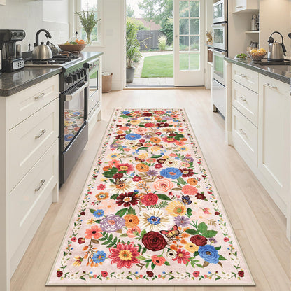 Runner Rug 2x6, Kitchen Rug Non Slip Washable Rugs with Rubber Backing Soft Floral Carpet Runner for Hallways, Kitchen, Laundry, Bedroom, Bathroom (2 x 6, Beige)