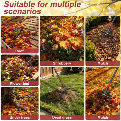 76Inch Adjustable Metal Leaf Rake, 18 Metal Tines Heavy Duty Leaves Rake for Lawns with 8-18" Expandable Head Long Handle Garden Rakes for Women Kids Leaves Yard Gardening Grass Outdoor Camping Debris