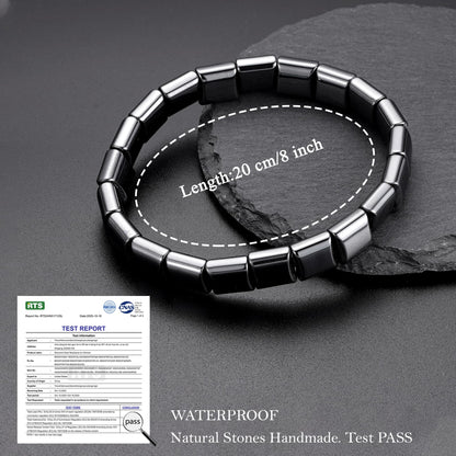 HEYOLL Hematite Bracelet Men Natural Stones Handmade Bracelets Hematite Stone Healing Bracelet, Mens Bracelet Gifts for Husband Brithday Valentines Day Gifts for Men