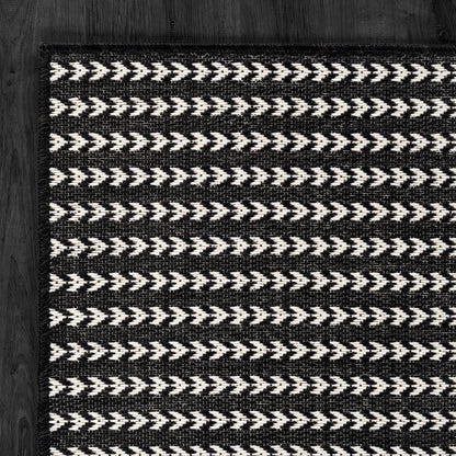 Washable Outdoor Rug 6x9 Modern Area Rugs Outdoor Carpets Striped Pattern Non Shedding Waterproof Easy Clean Patio Deck Porch Living Room Bedroom Garden RV (6 X 9 Black)