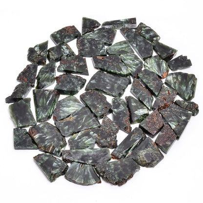 Natural Seraphinite Raw Slice Gemstone- Healing Crystals for DIY Jewelry Making -Loose Natural Cabochon -Perfect for Crafting Unique Jewelry Designs (5 pcs, 25-35 mm)