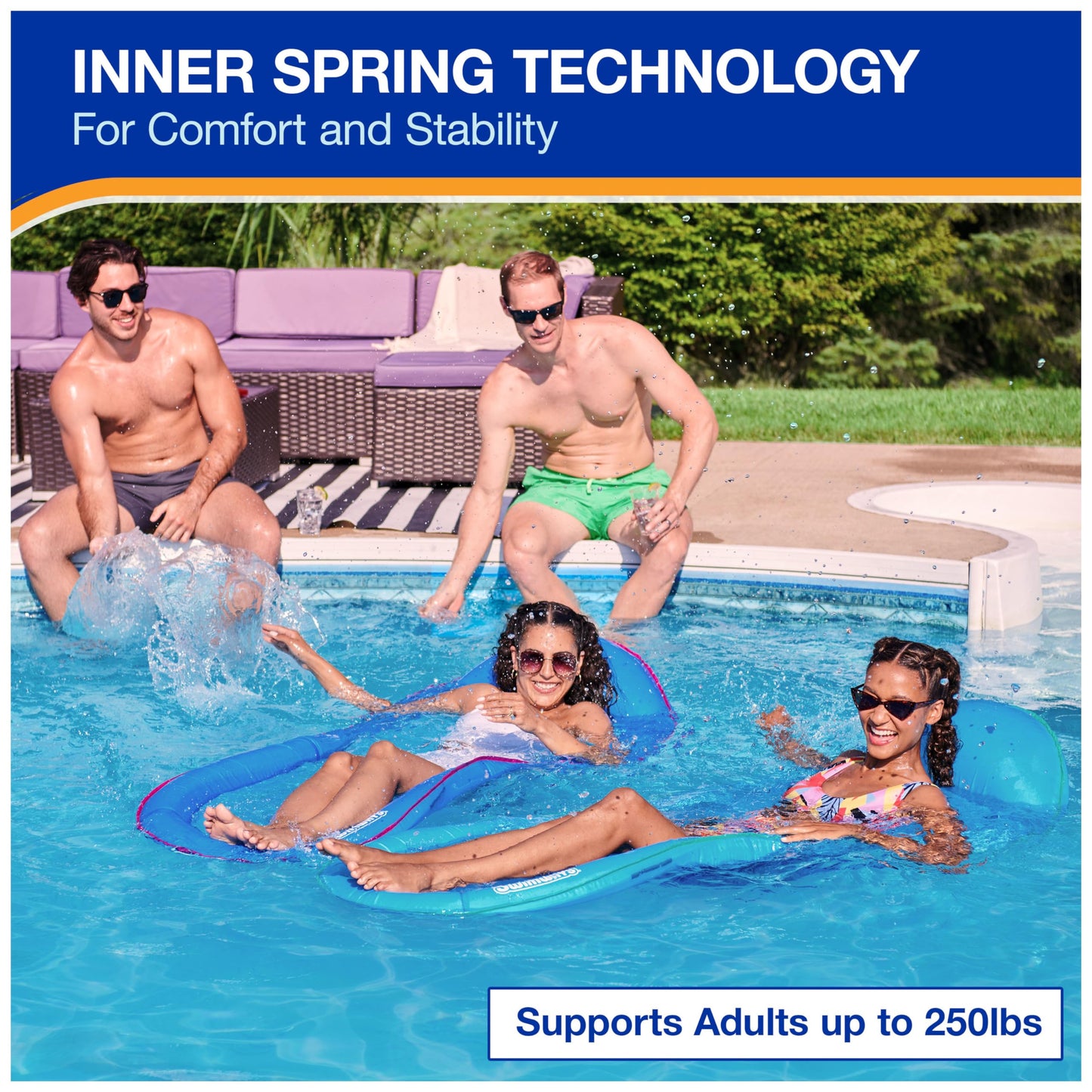 SwimWays Spring Float Premium Hammock Pool Lounger, Inflatable Pool Floats Adult with Fast Inflation for Ages 15 & Up, Sky Blue