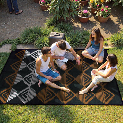 Lahome Outdoor Rugs 8x10 Waterproof, Reversible Plastic Large Outdoor Rug for Patios, Outside RV Mat Carpet for Patio Deck Porch Backyard Balcony Picnic Trailer (Black/Brown, 8' x 10')
