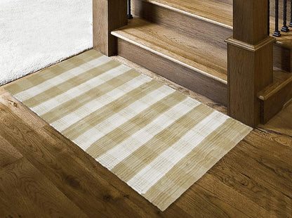 GLAMBURG Cotton Buffalo Check Plaid Washable, Handwoven Checkered Welcome Door Mat 18x30 for Kitchen Bathroom Outdoor Porch Laundry Living Room, Farmhouse Reversible Rag Rug Beige Natural