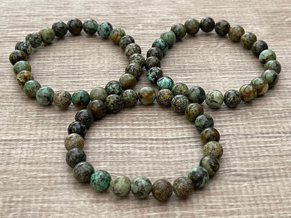 GAF TREASURES African Turquoise Crystal Bead Bracelet 8mm, Genuine African Turquoise Stretch Gemstone Bracelet, Healing Crystal Bracelet, Gift for Men & Women (1)