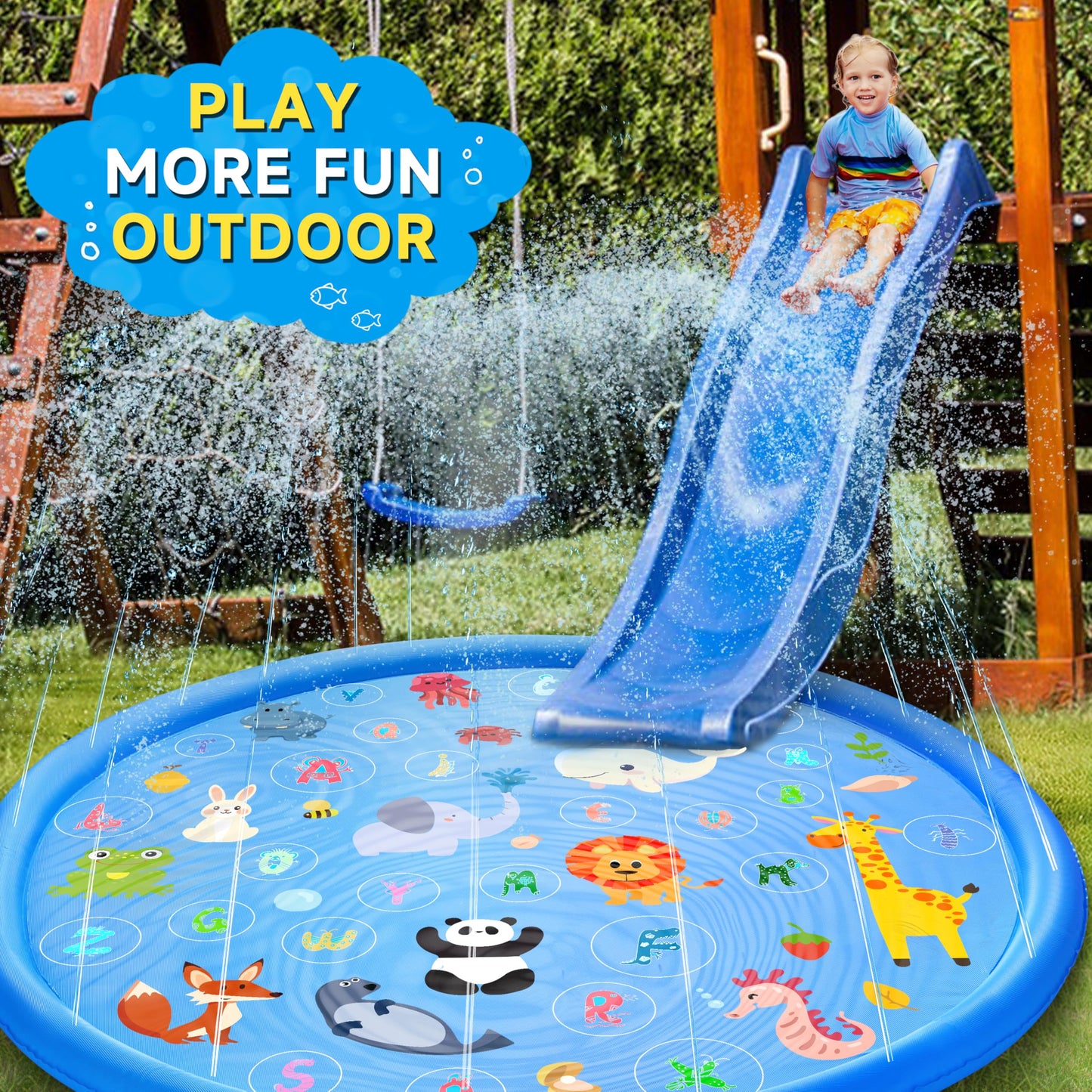 Non-Slip Splash Pads for Toddlers 1-3, Thickened 69-Inch Sprinkler Pool – Fun Outdoor Water Play Mat for Kids, Children, and Dogs – Safe Summer Backyard Fountain Toy (Blue)