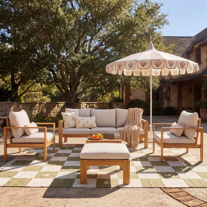 Merax Outdoor 5-Piece Acacia Wood Sectional Patio Sofa Set, 3-Seater Sofa, 2 Chairs, Ottoman & Coffee Table with Water-Repellent Cushions for Garden, Deck & Poolside