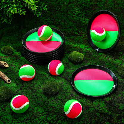 Charniol Kids Toys Toss and Catch Game Set Beach Game Outdoor Ball Sports Games Toss and Catch Ball Nylon Toys for Kids Adults (Pink, Green, Black,12 Paddles 6 Balls)