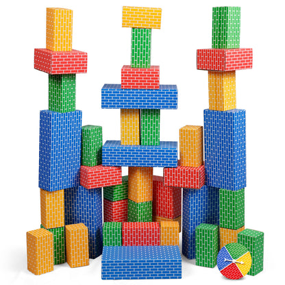 NATIONAL GEOGRAPHIC Kids Jumbo Cardboard Building Blocks – 40 Heavy-Duty Bricks in 3 Sizes, Build & Learn with Game Spinner & Activity Cards for Kids 3+, Indoor Play Construction Toy for STEM Learning