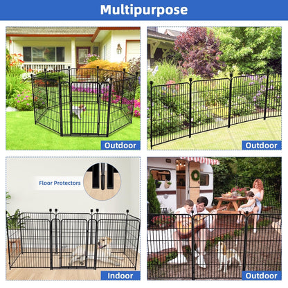 ADAVIN Tall Garden Fence with Gate, 48 in(H) 8 Panels Heavy Duty Iron Metal Animal Barrier Fence, Indoor Dog Playpen, Temporary Fencing, Dog Fence Outdoor for Yard, Total17.7 Ft(L), Black