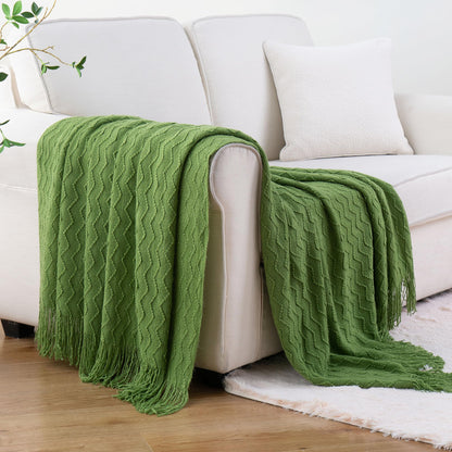 BATTILO HOME Green Throw Blanket for Couch, Textured Knit Throw, Green Blankets and Throws for Sofa Bed Living Room Decor, Outdoor Throw Blanket, 50"x60"